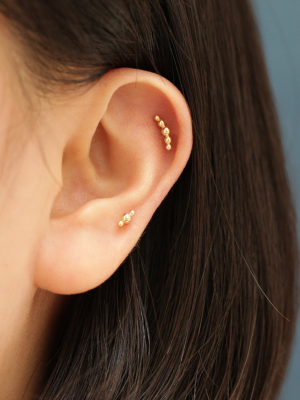 14K Gold Peanut Bubble Cartilage Earring 20G - Image 6