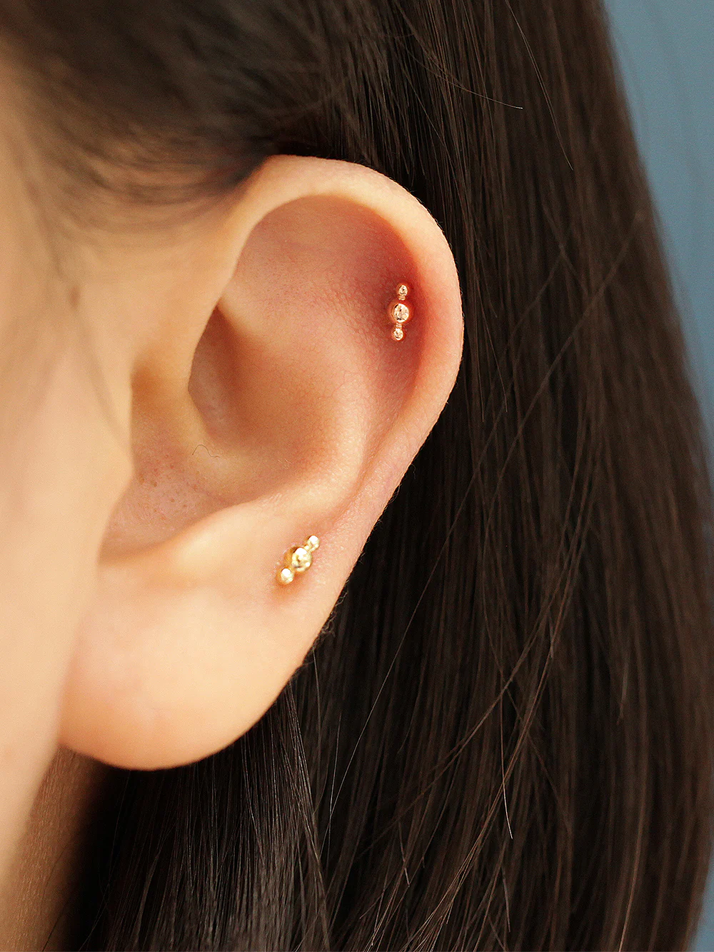 14K Gold Peanut Bubble Cartilage Earring 20G - Image 7