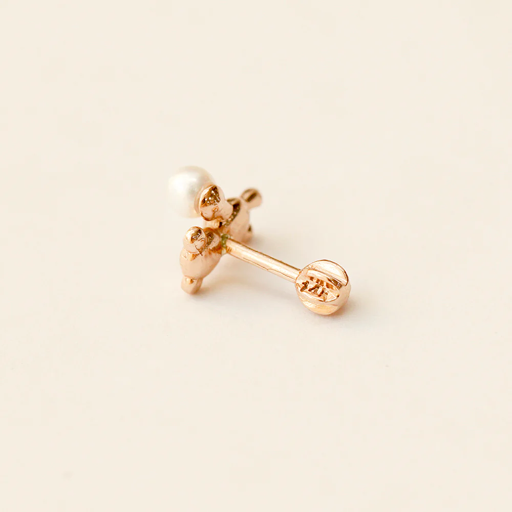 14K Gold Pearl Bear Cartilage Earring 18G16G - Image 11