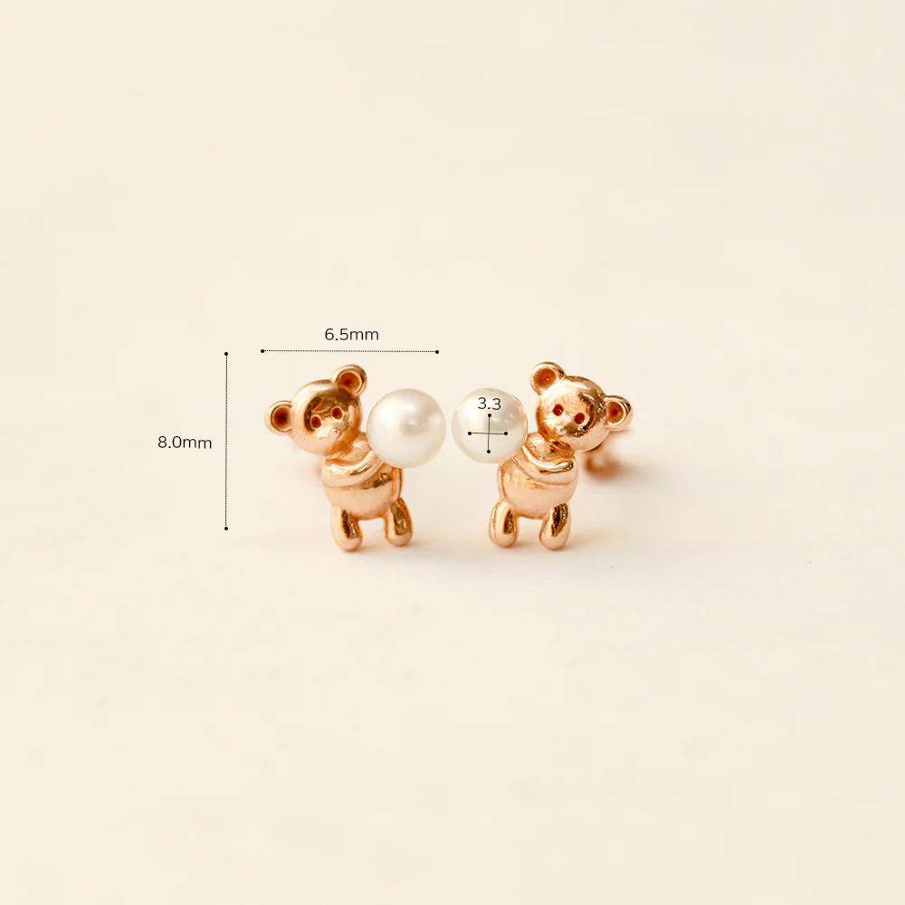 14K Gold Pearl Bear Cartilage Earring 18G16G - Image 12