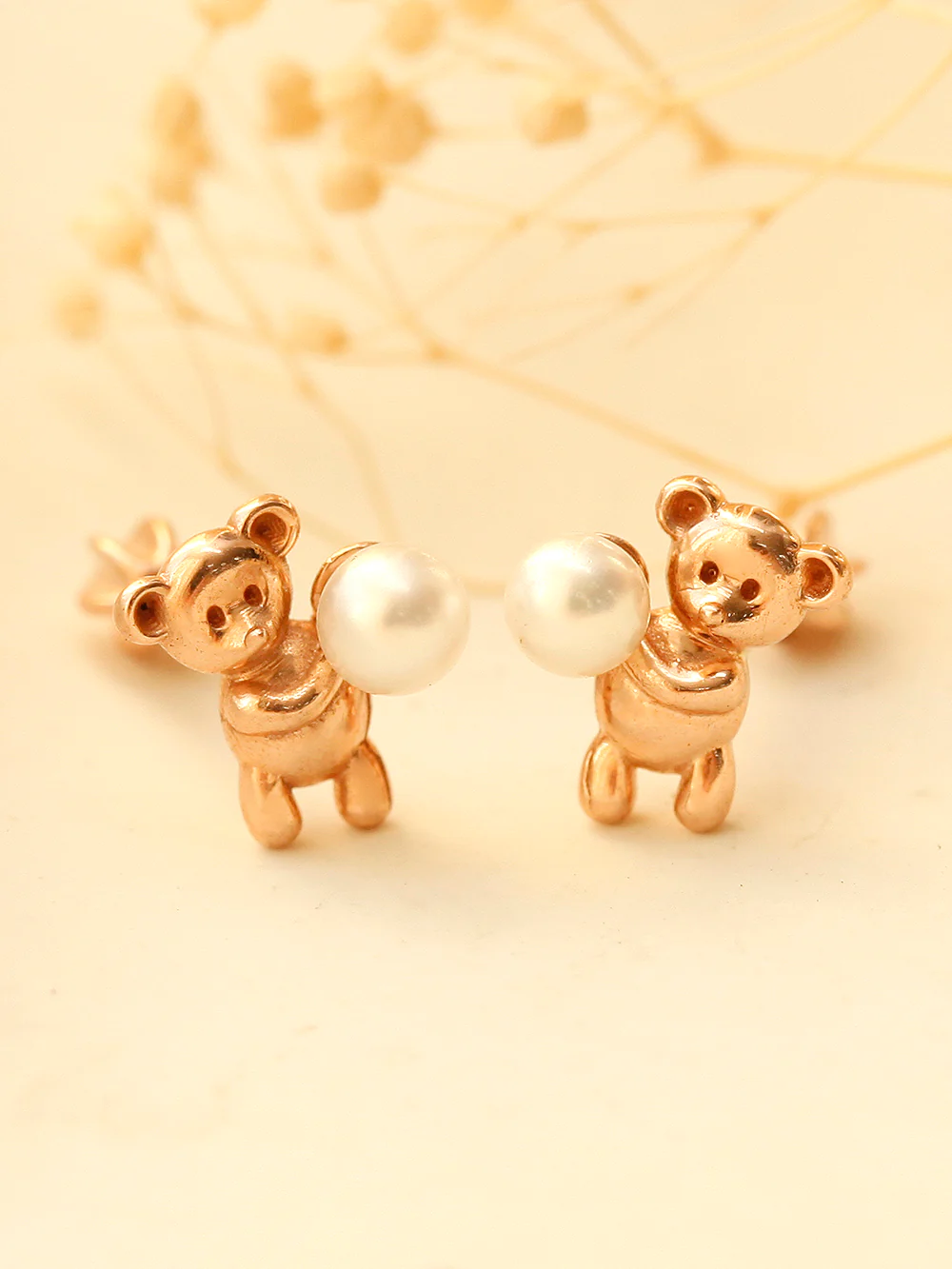 14K Gold Pearl Bear Cartilage Earring 18G16G - Image 6