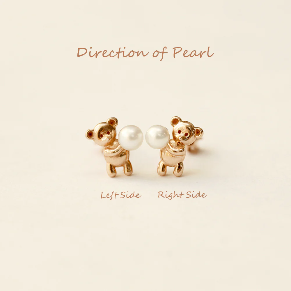 14K Gold Pearl Bear Cartilage Earring 18G16G - Image 9