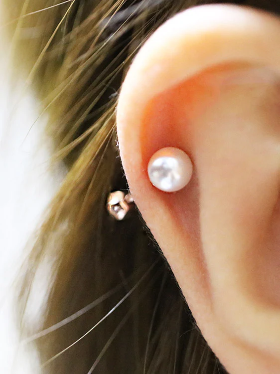 14K Gold Pearl Cartilage Earring 18G - Image 7