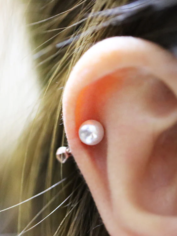 14K Gold Pearl Cartilage Earring 18G - Image 8