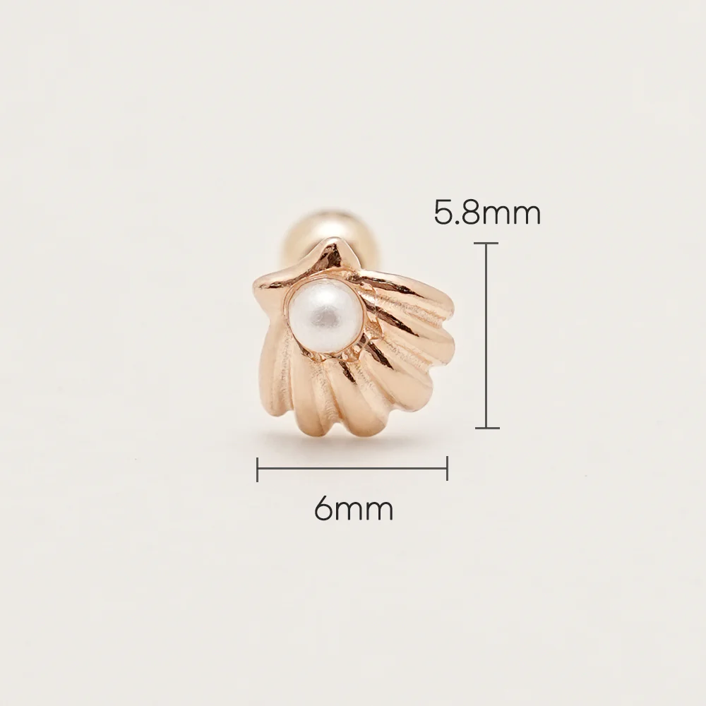 14K Gold Pearl Clam Cartilage Earring 20G - Image 7