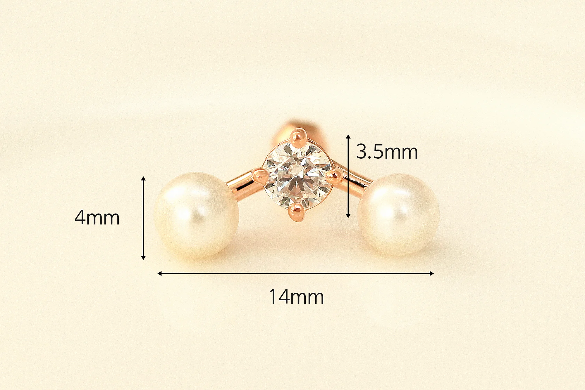 14K Gold Pearl Cubic Cartilage Earring 18G16G - Image 9