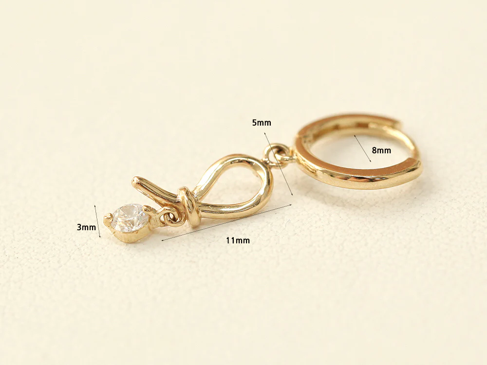 14K Gold Pearl Cubic Drop Hoop Earring - Image 10