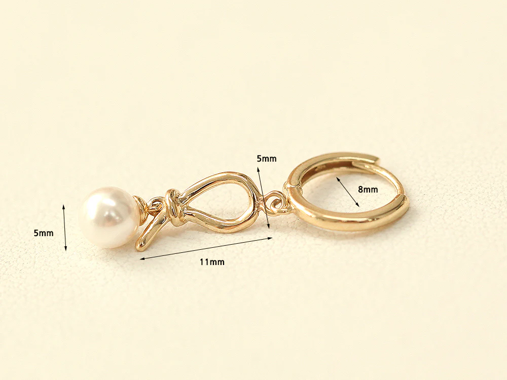 14K Gold Pearl Cubic Drop Hoop Earring - Image 11