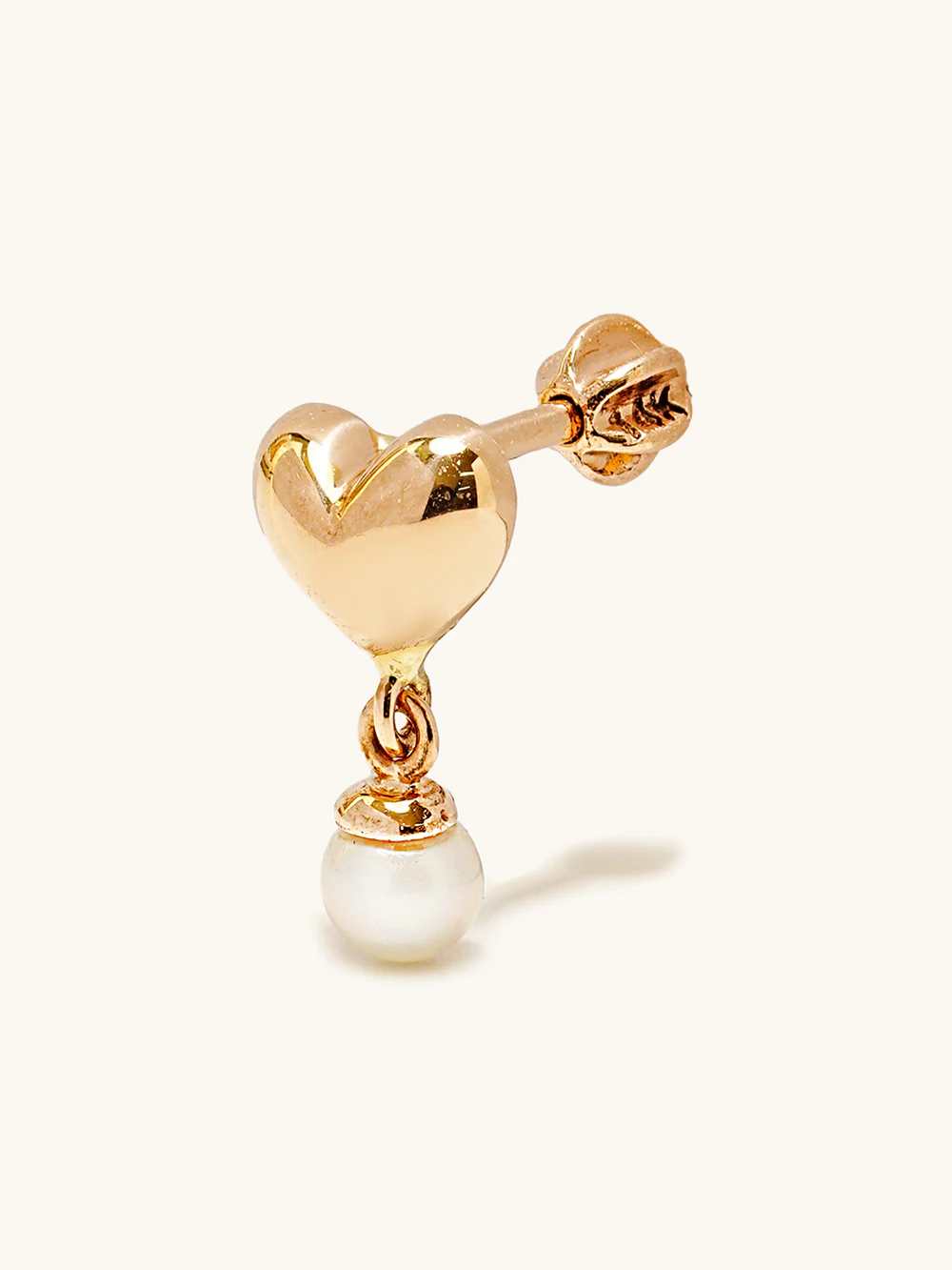 14K Gold Pearl Drop Heart Cartilage Earring 18G16G - Image 10