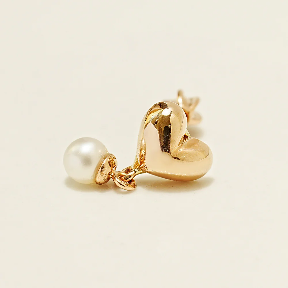 14K Gold Pearl Drop Heart Cartilage Earring 18G16G - Image 11