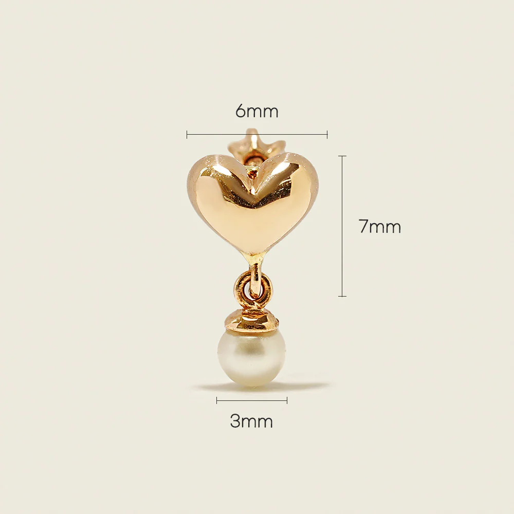 14K Gold Pearl Drop Heart Cartilage Earring 18G16G - Image 13