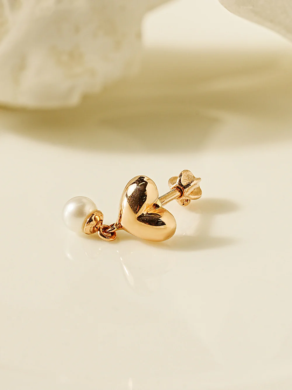 14K Gold Pearl Drop Heart Cartilage Earring 18G16G - Image 7