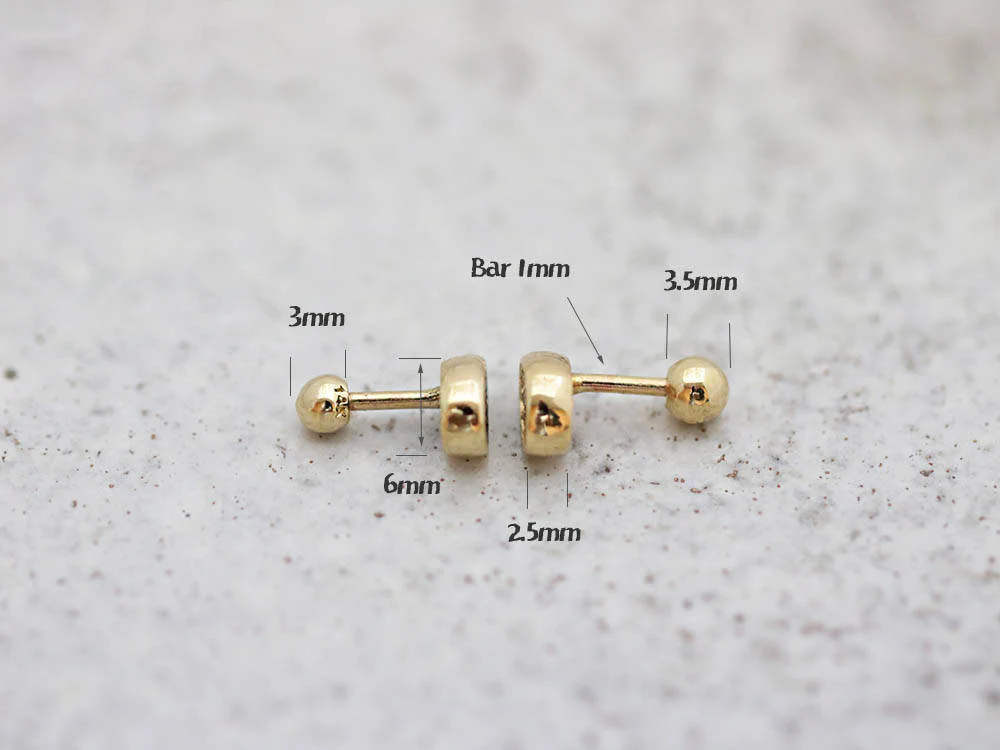 14K Gold Pebble Cartilage Earring 18G16G - Image 10