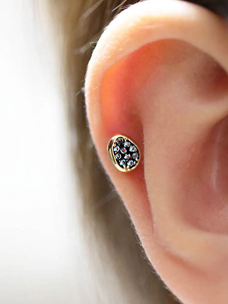 14K Gold Pebble Cartilage Earring 18G16G - Image 9
