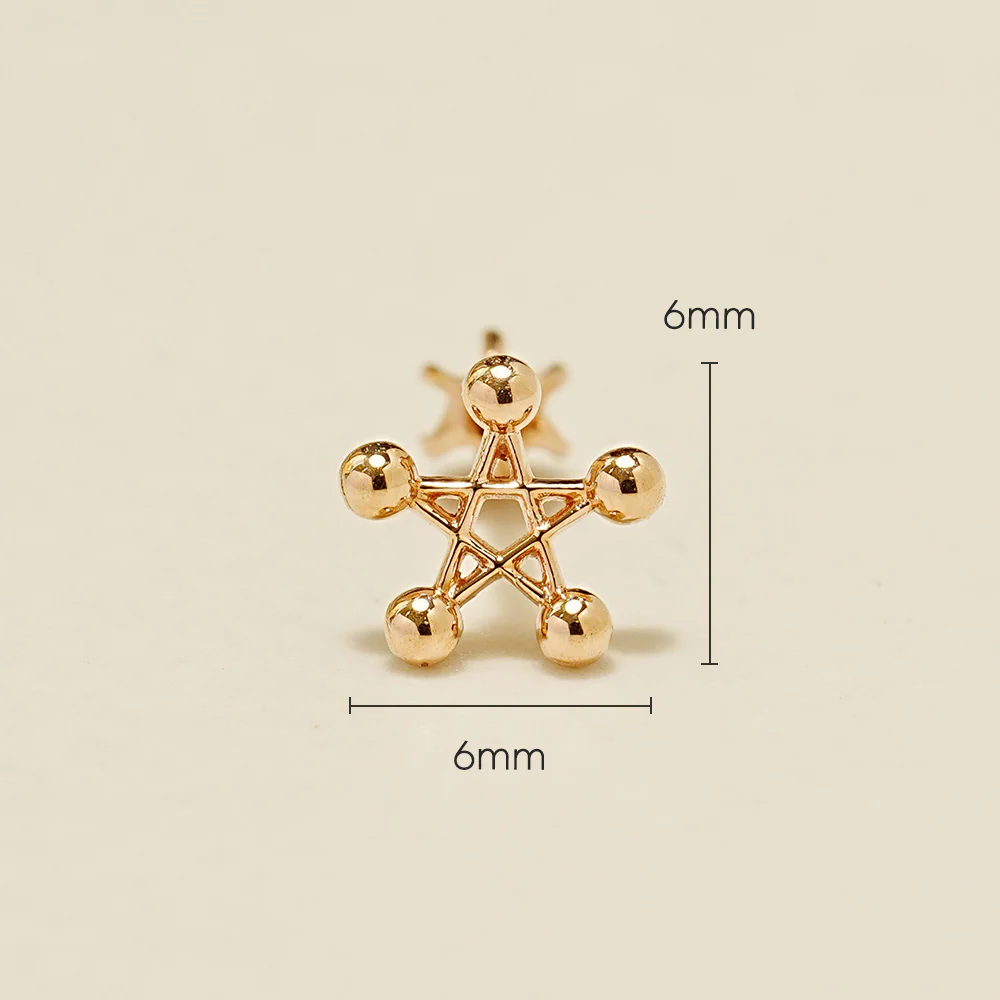 14K Gold Pentagram Star Cartilage Earring 18G16G - Image 13