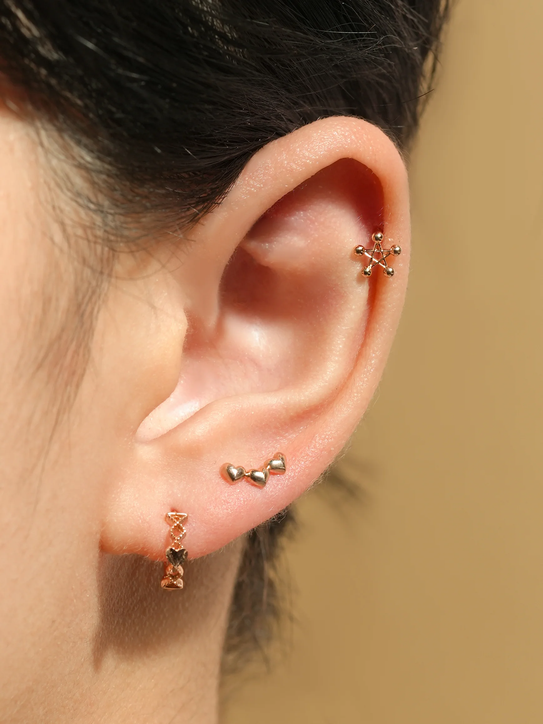 14K Gold Pentagram Star Cartilage Earring 18G16G - Image 6