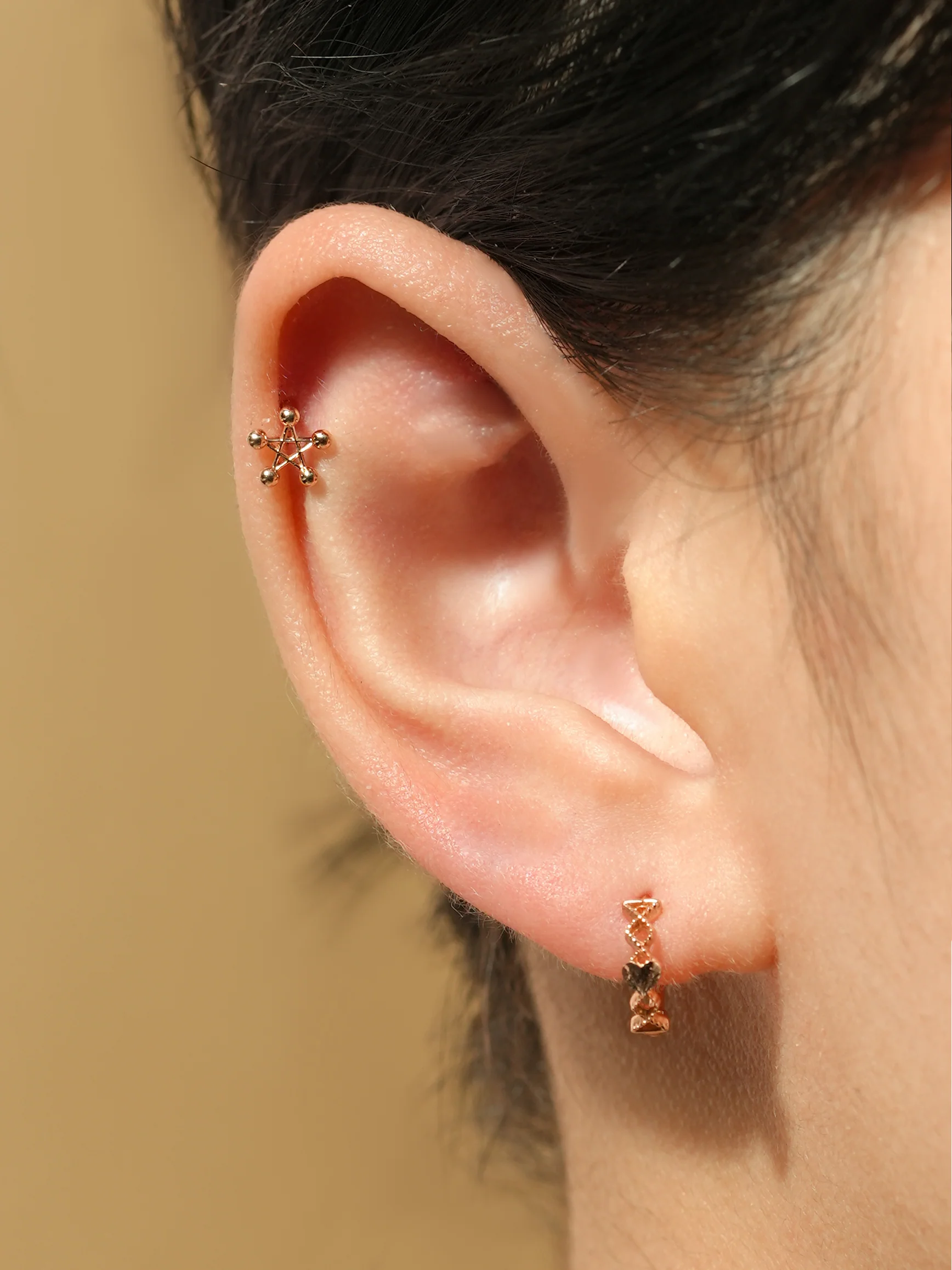 14K Gold Pentagram Star Cartilage Earring 18G16G - Image 8
