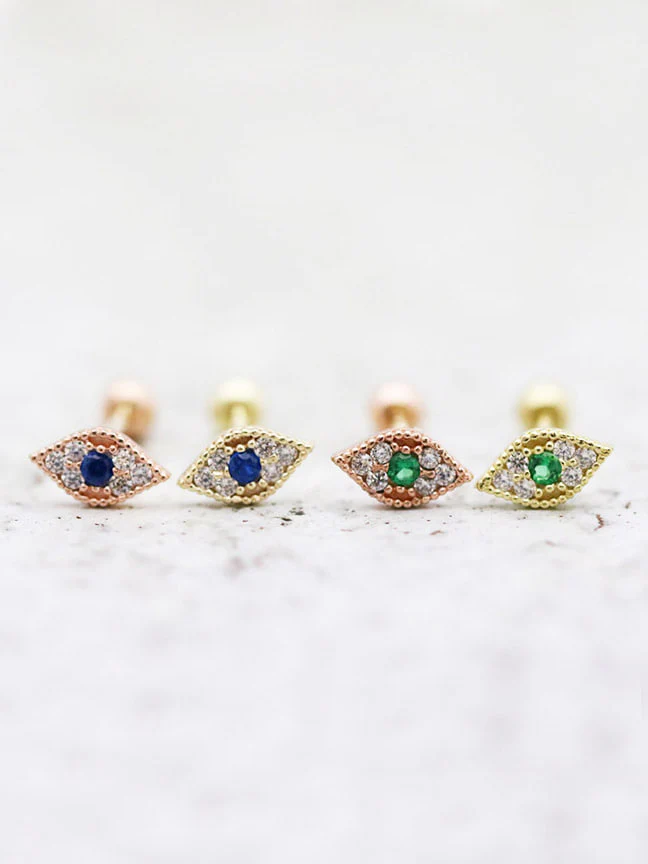 14K Gold Piercing Evil Eye Cartilage Earring 20g - Image 10