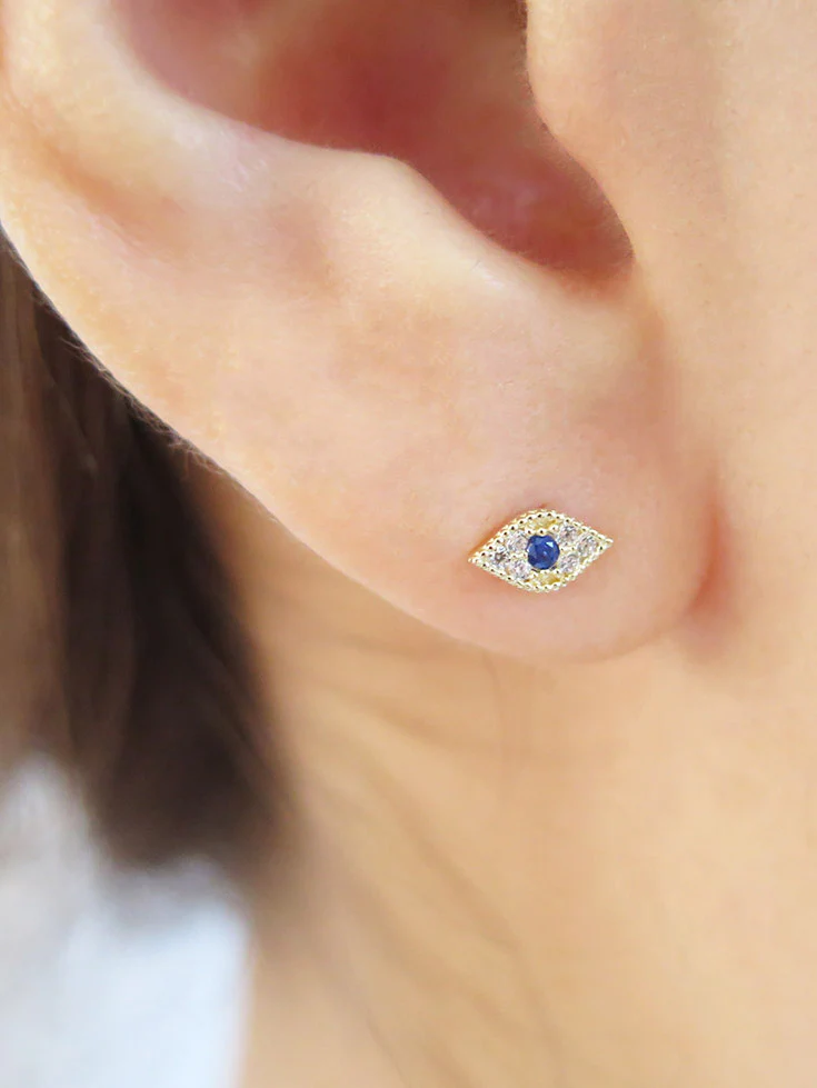 14K Gold Piercing Evil Eye Cartilage Earring 20g - Image 15