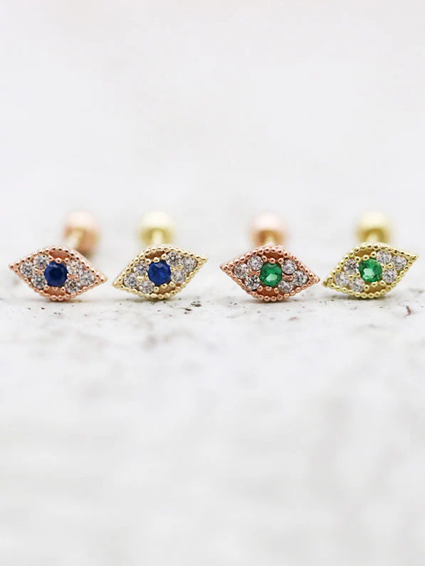 14K Gold Piercing Evil Eye Cartilage Earring 20g - Image 16