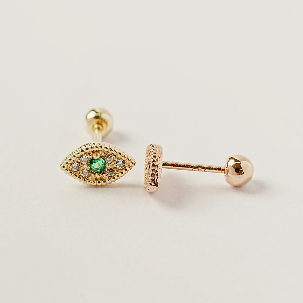 14K Gold Piercing Evil Eye Cartilage Earring 20g - Image 18