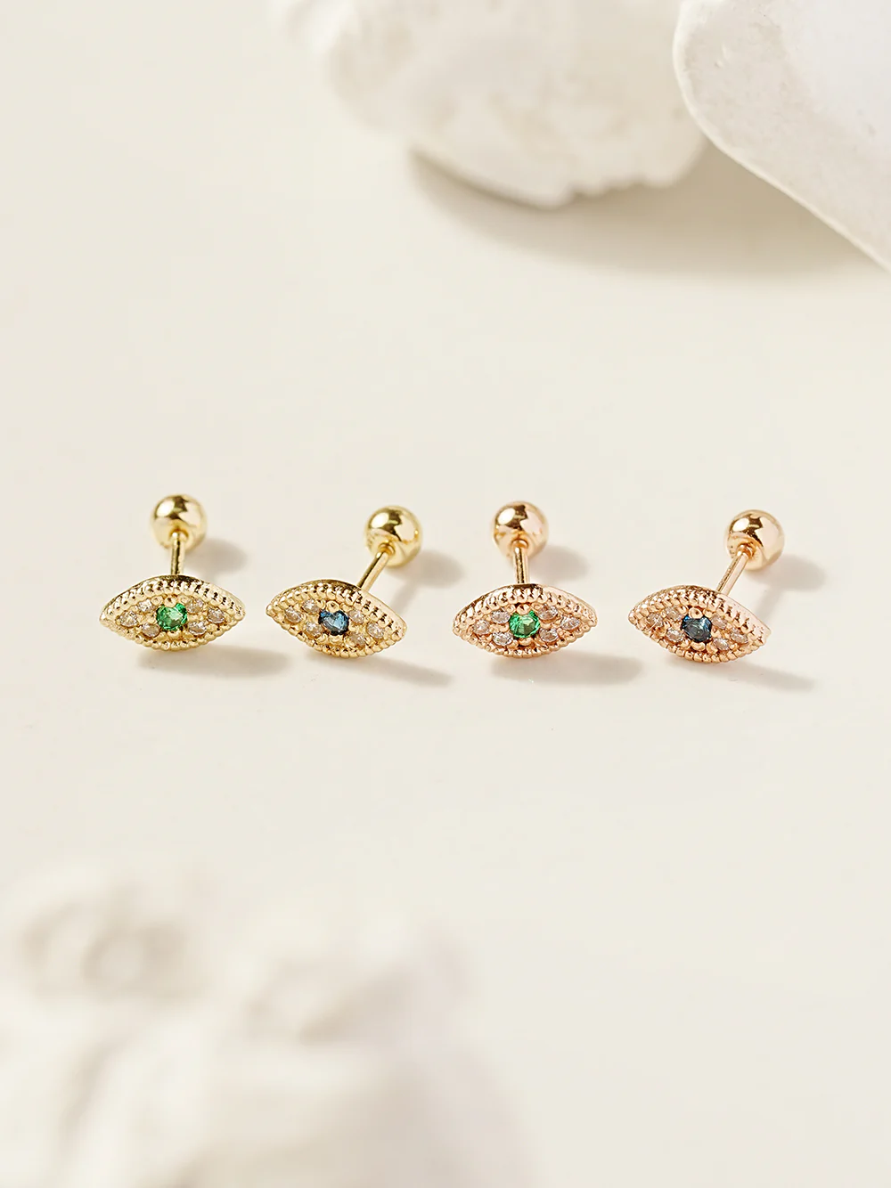 14K Gold Piercing Evil Eye Cartilage Earring 20g - Image 3