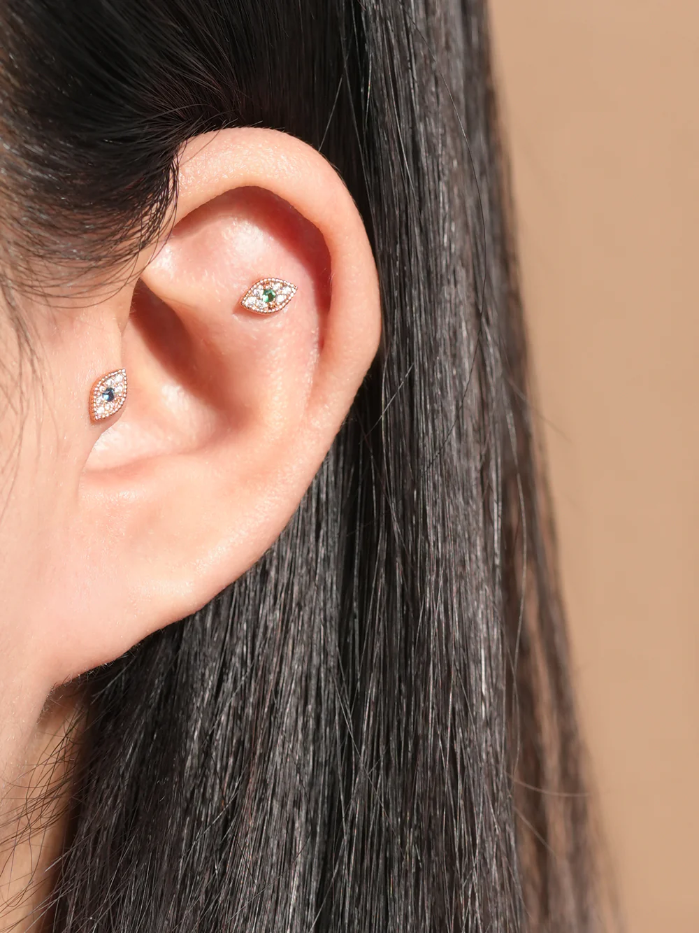 14K Gold Piercing Evil Eye Cartilage Earring 20g - Image 4
