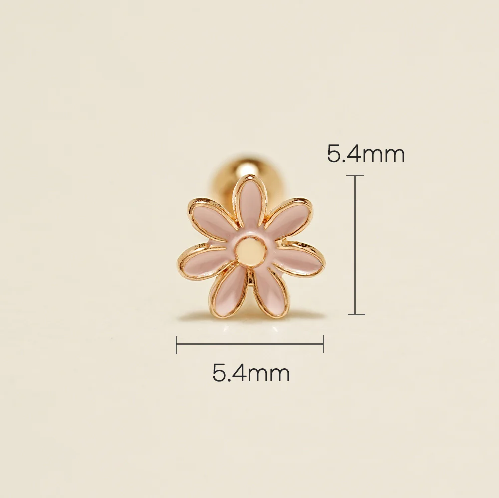 14K Gold Pink Gerbera Flower Cartilage Earring 20G - Image 6