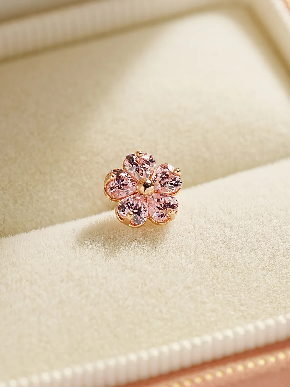 14K Gold Pink Heart Big Flower Cartilage Earring 18G16G - Image 10