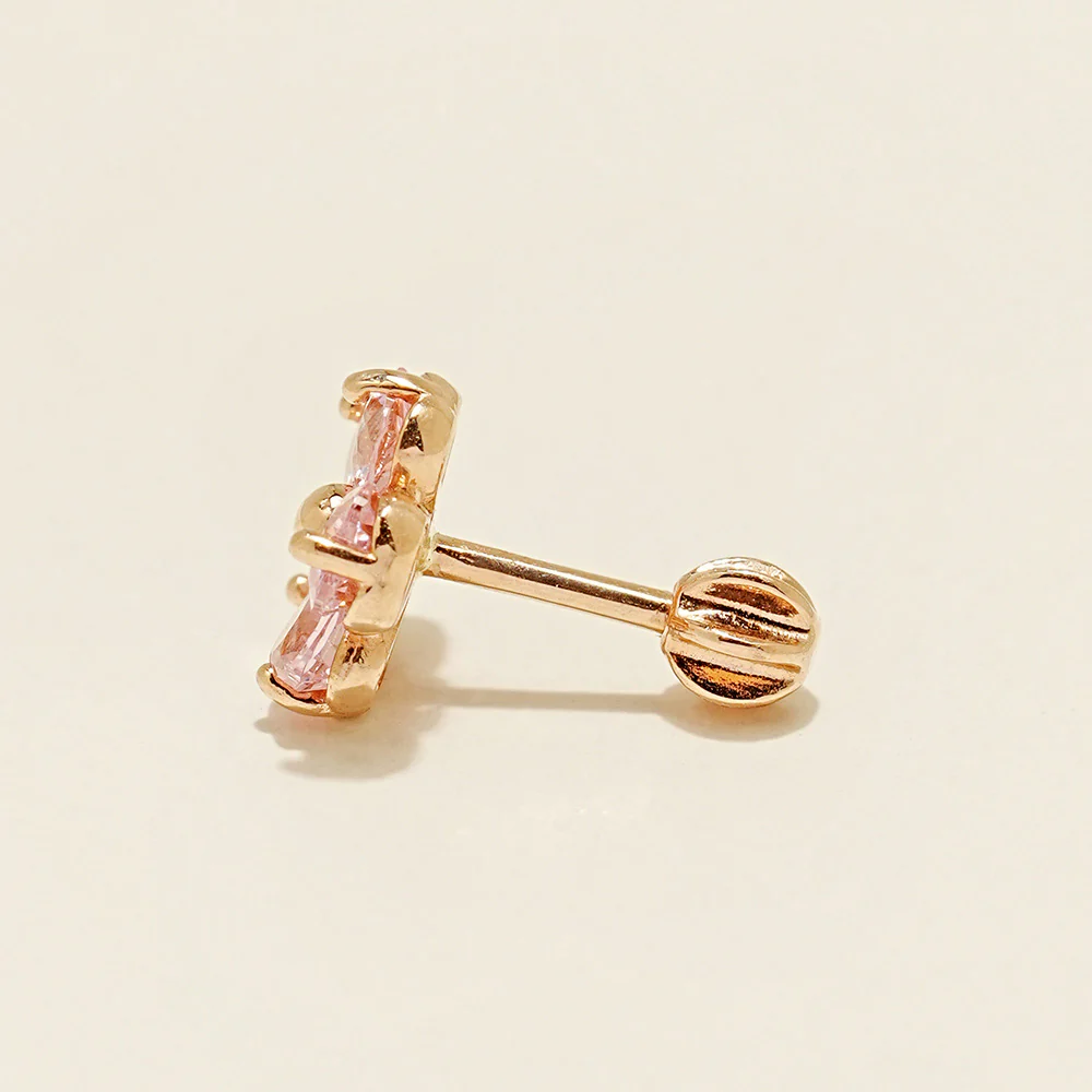 14K Gold Pink Heart Big Flower Cartilage Earring 18G16G - Image 11