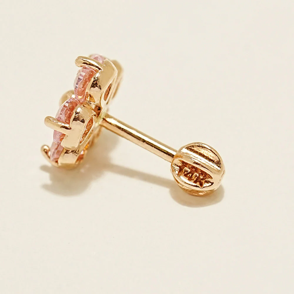 14K Gold Pink Heart Big Flower Cartilage Earring 18G16G - Image 12