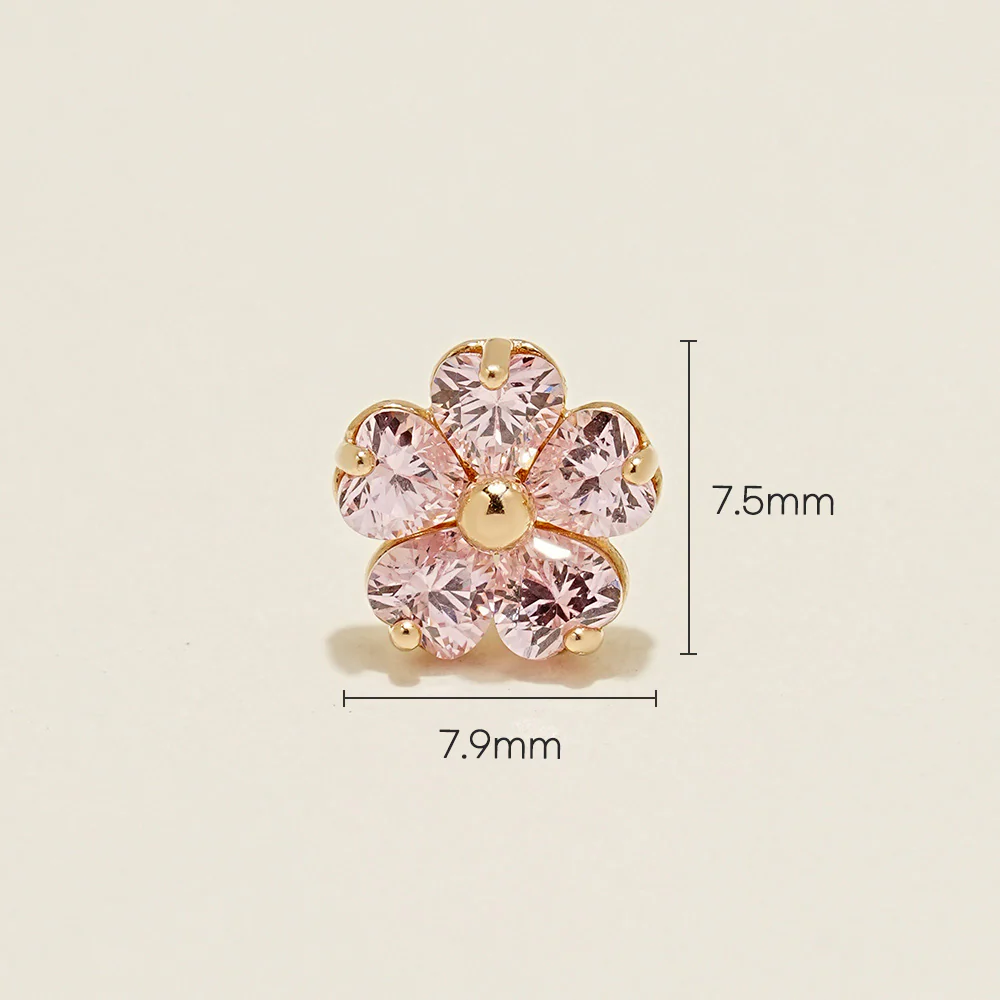 14K Gold Pink Heart Big Flower Cartilage Earring 18G16G - Image 13