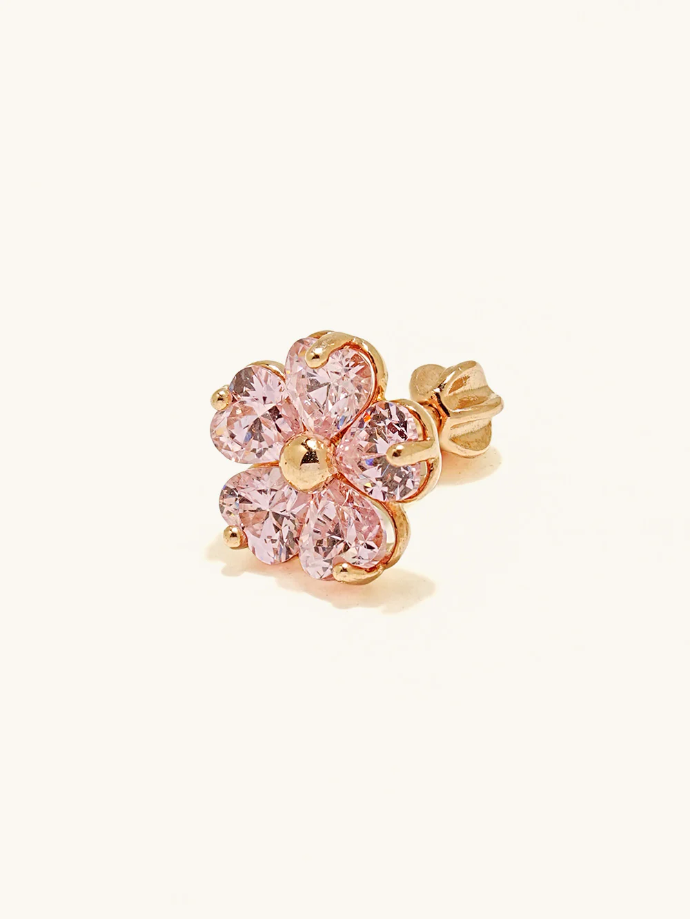 14K Gold Pink Heart Big Flower Cartilage Earring 18G16G - Image 3