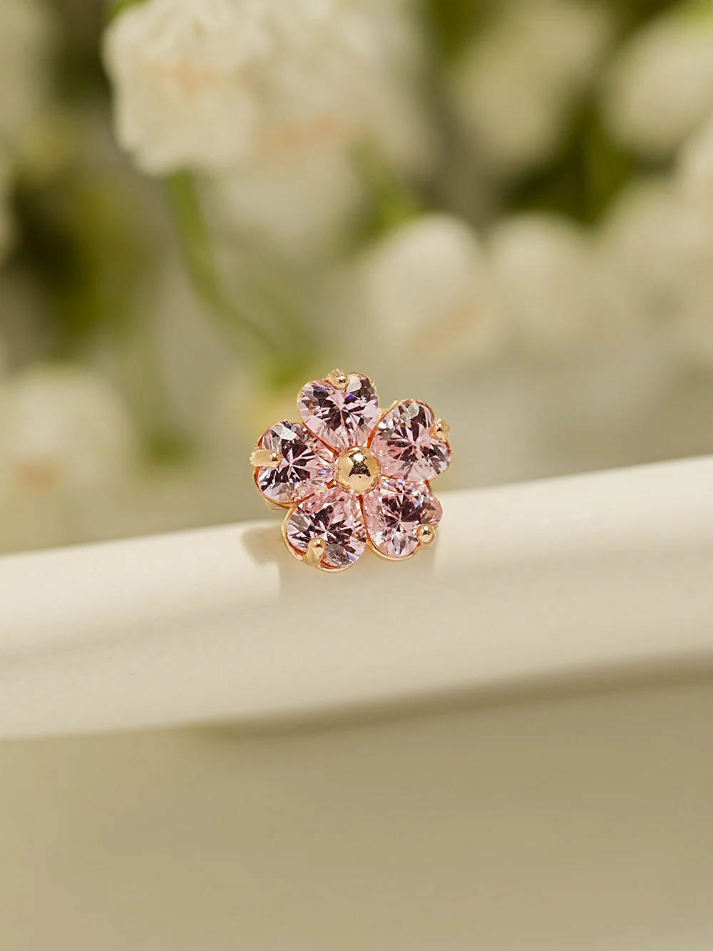 14K Gold Pink Heart Big Flower Cartilage Earring 18G16G - Image 5