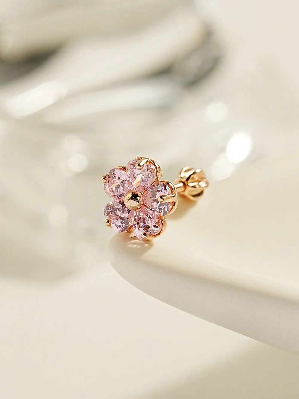 14K Gold Pink Heart Big Flower Cartilage Earring 18G16G - Image 7