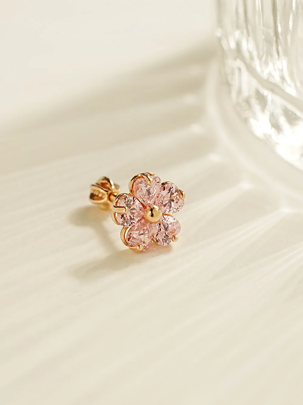 14K Gold Pink Heart Big Flower Cartilage Earring 18G16G - Image 9