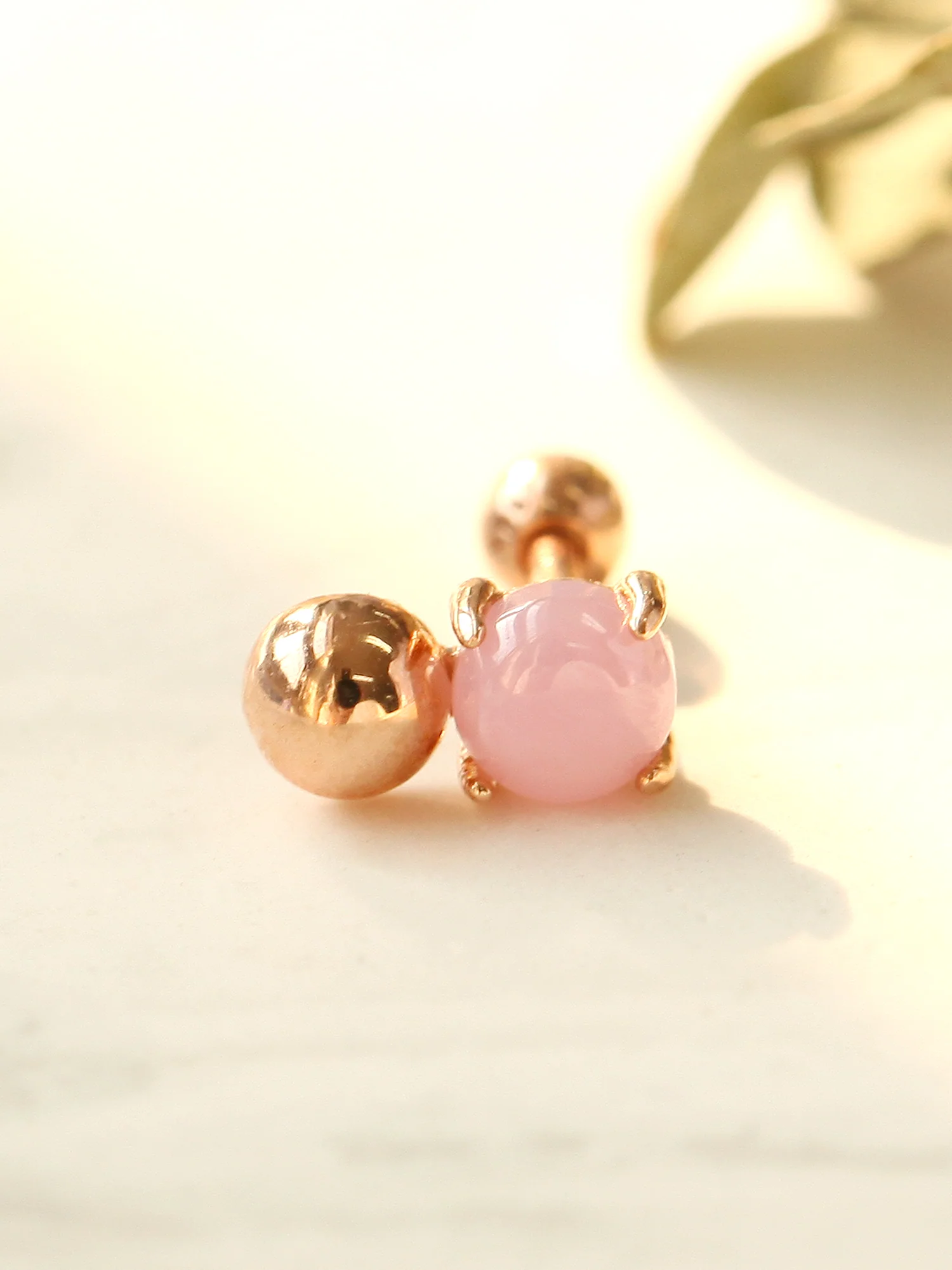 14K Gold Pink Opal Cartilage Earring 18G16G - Image 16