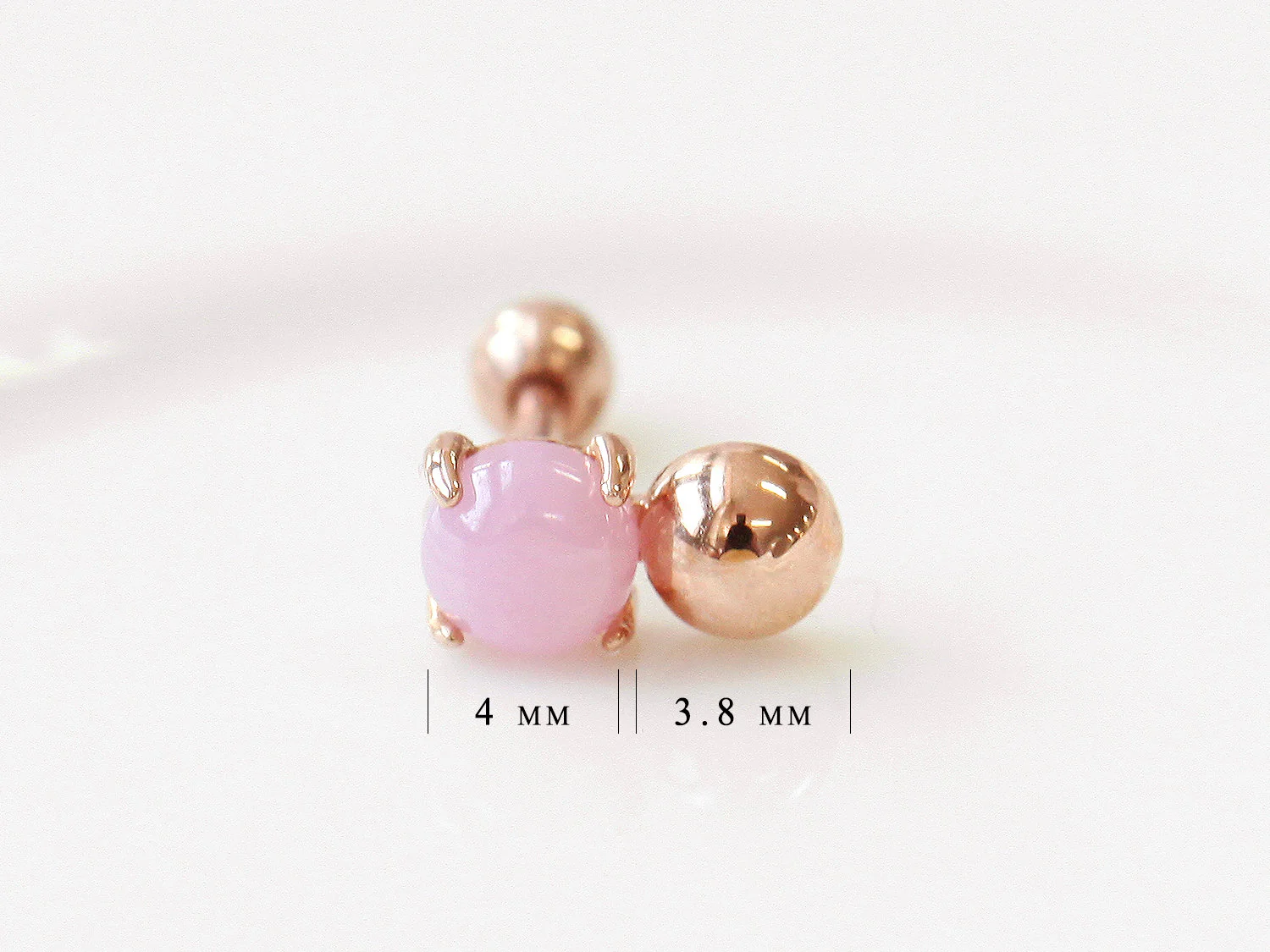 14K Gold Pink Opal Cartilage Earring 18G16G - Image 9