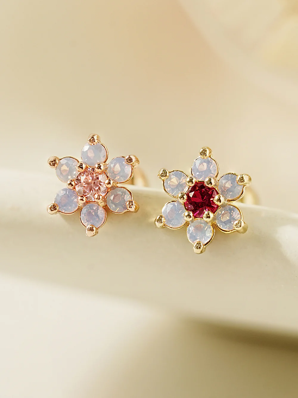 14K Gold Pink Opal Flower Cartilage Earring 20G18G16G - Image 3