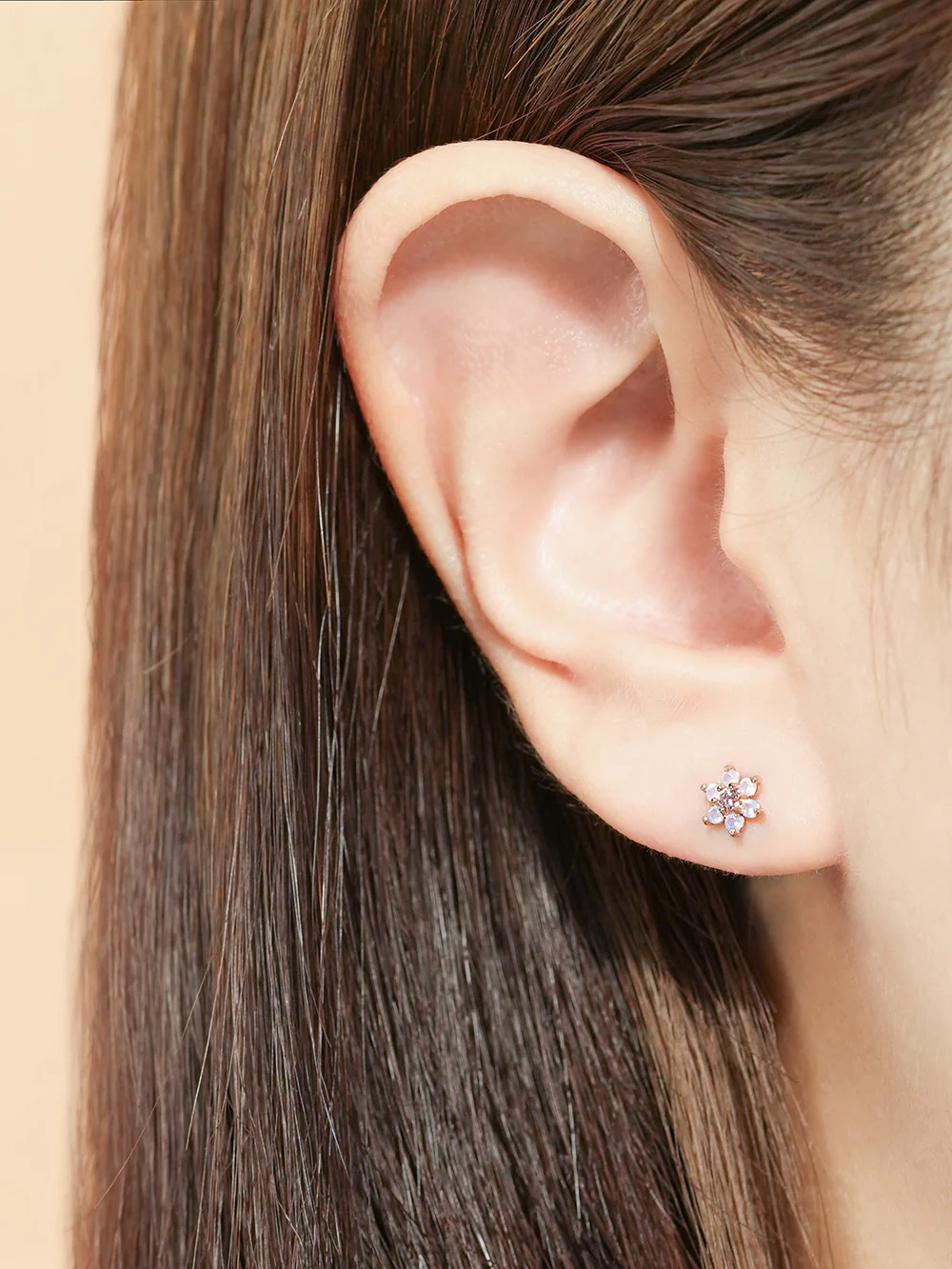 14K Gold Pink Opal Flower Cartilage Earring 20G18G16G - Image 4