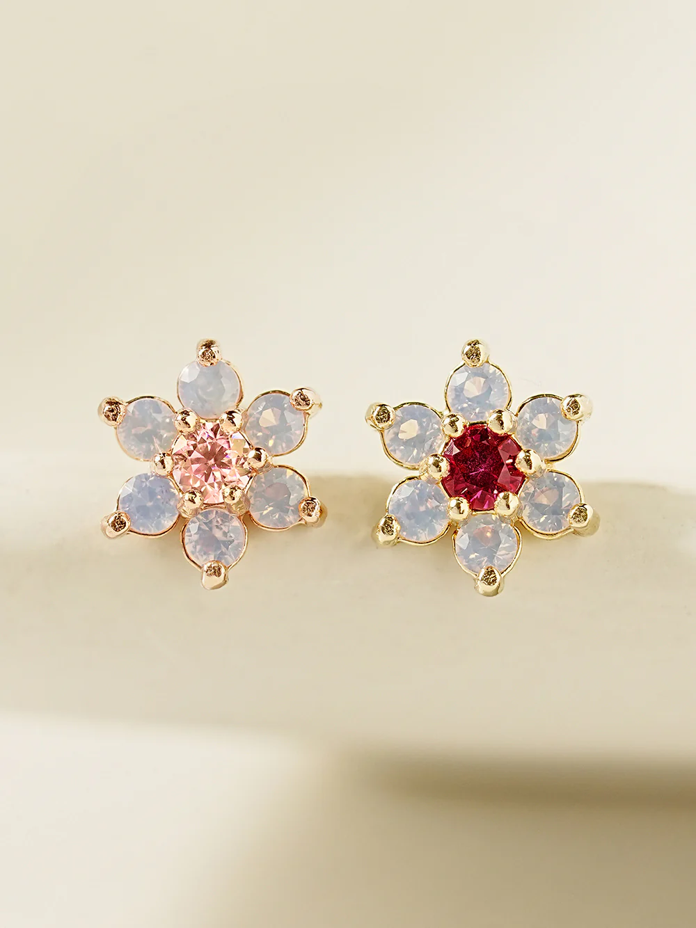 14K Gold Pink Opal Flower Cartilage Earring 20G18G16G - Image 5