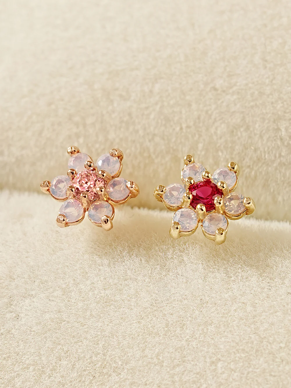 14K Gold Pink Opal Flower Cartilage Earring 20G18G16G - Image 9