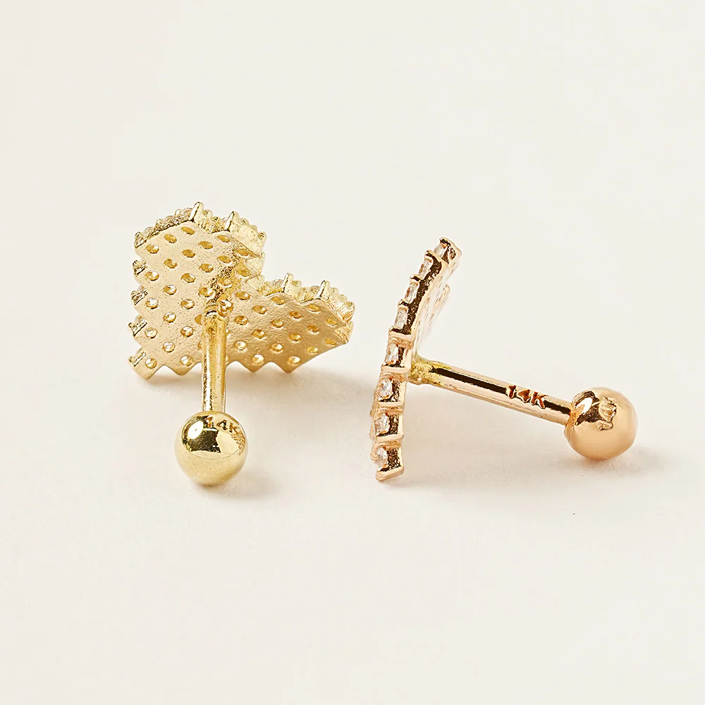 14K Gold Pixel Heart Cartilage Earring 18G16G - Image 12
