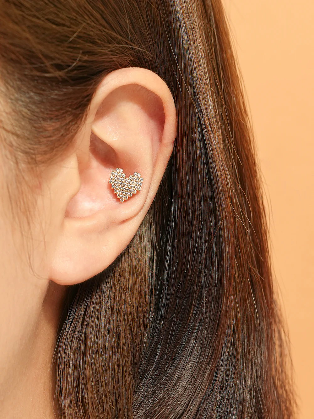 14K Gold Pixel Heart Cartilage Earring 18G16G - Image 2