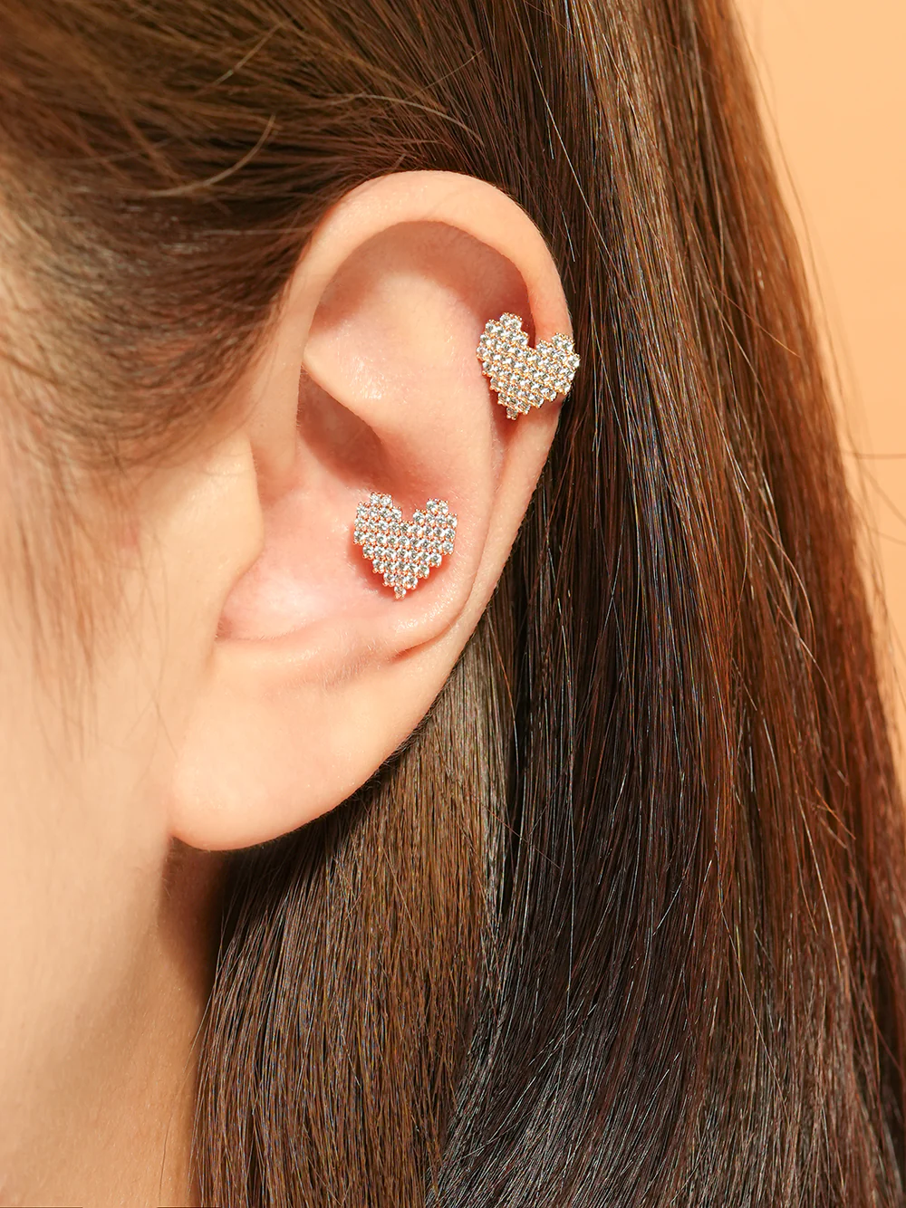 14K Gold Pixel Heart Cartilage Earring 18G16G - Image 8
