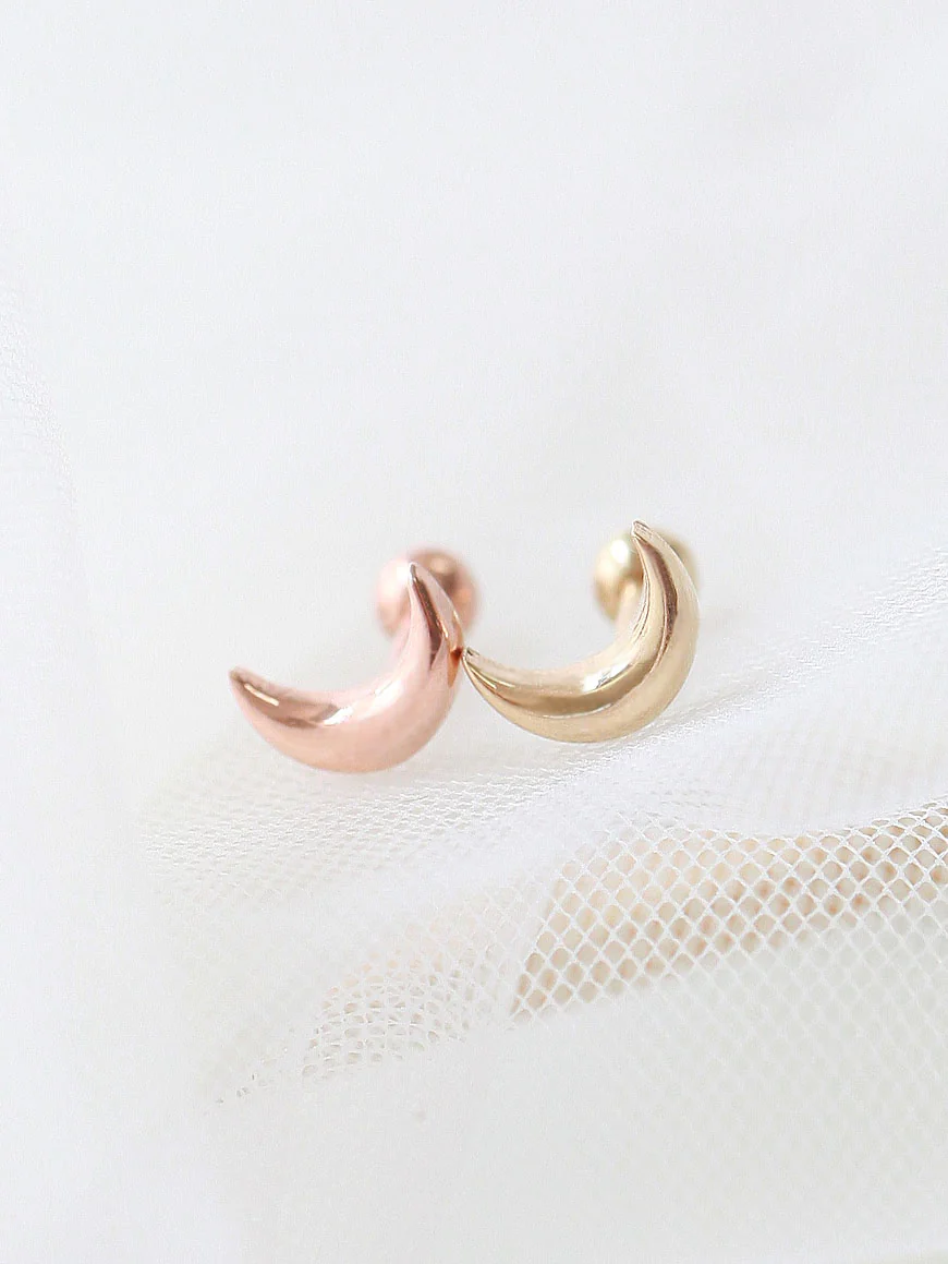 14K Gold Plain Crescent Cartilage Earring 18G16G - Image 3