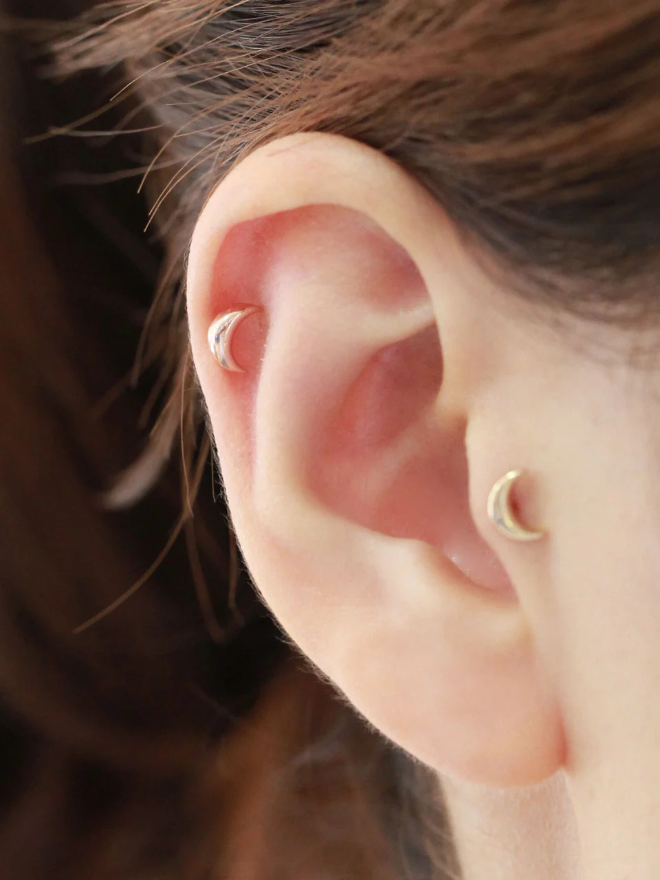 14K Gold Plain Crescent Cartilage Earring 18G16G - Image 7