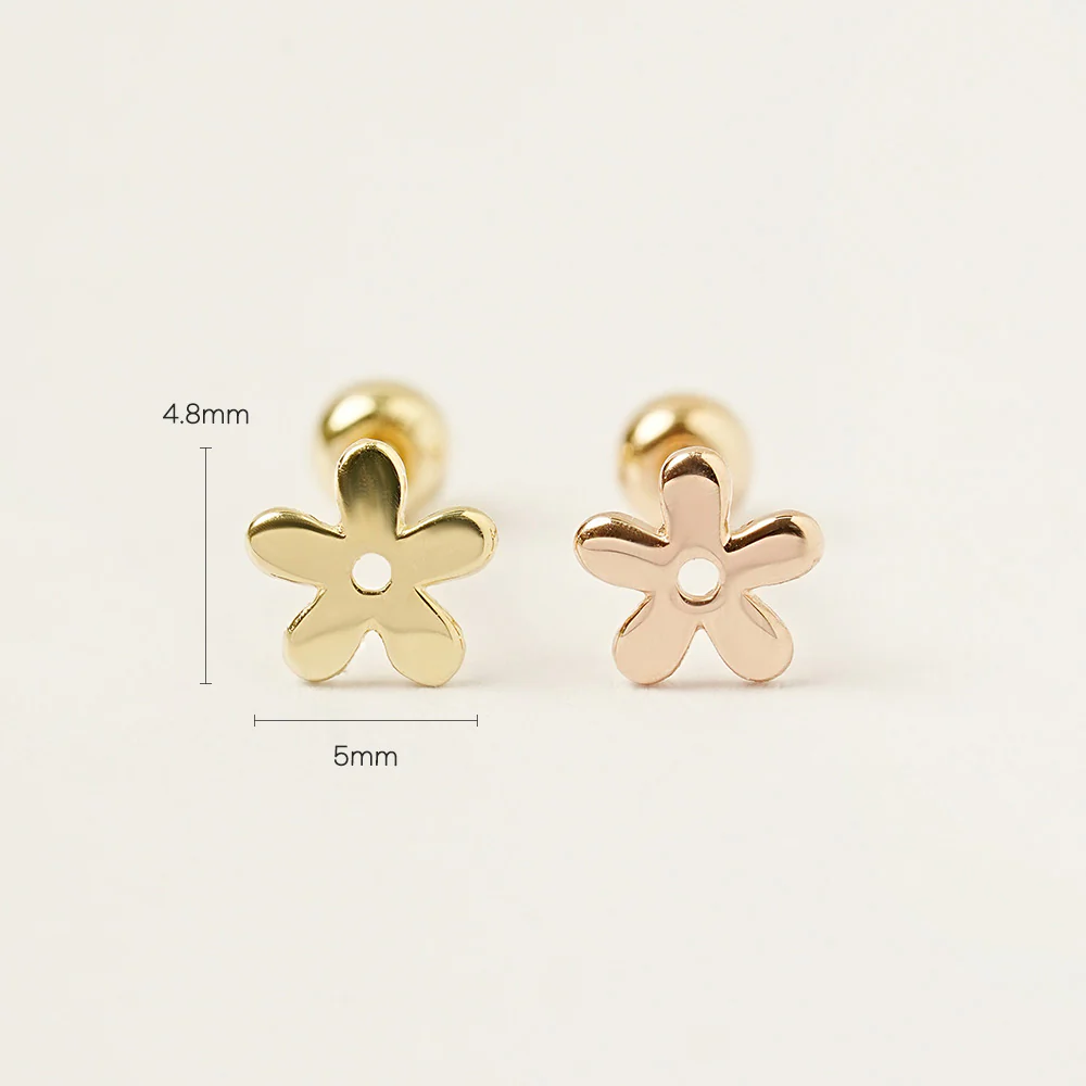 14K Gold Plain Five Petals Cartilage Earring 20G - Image 8