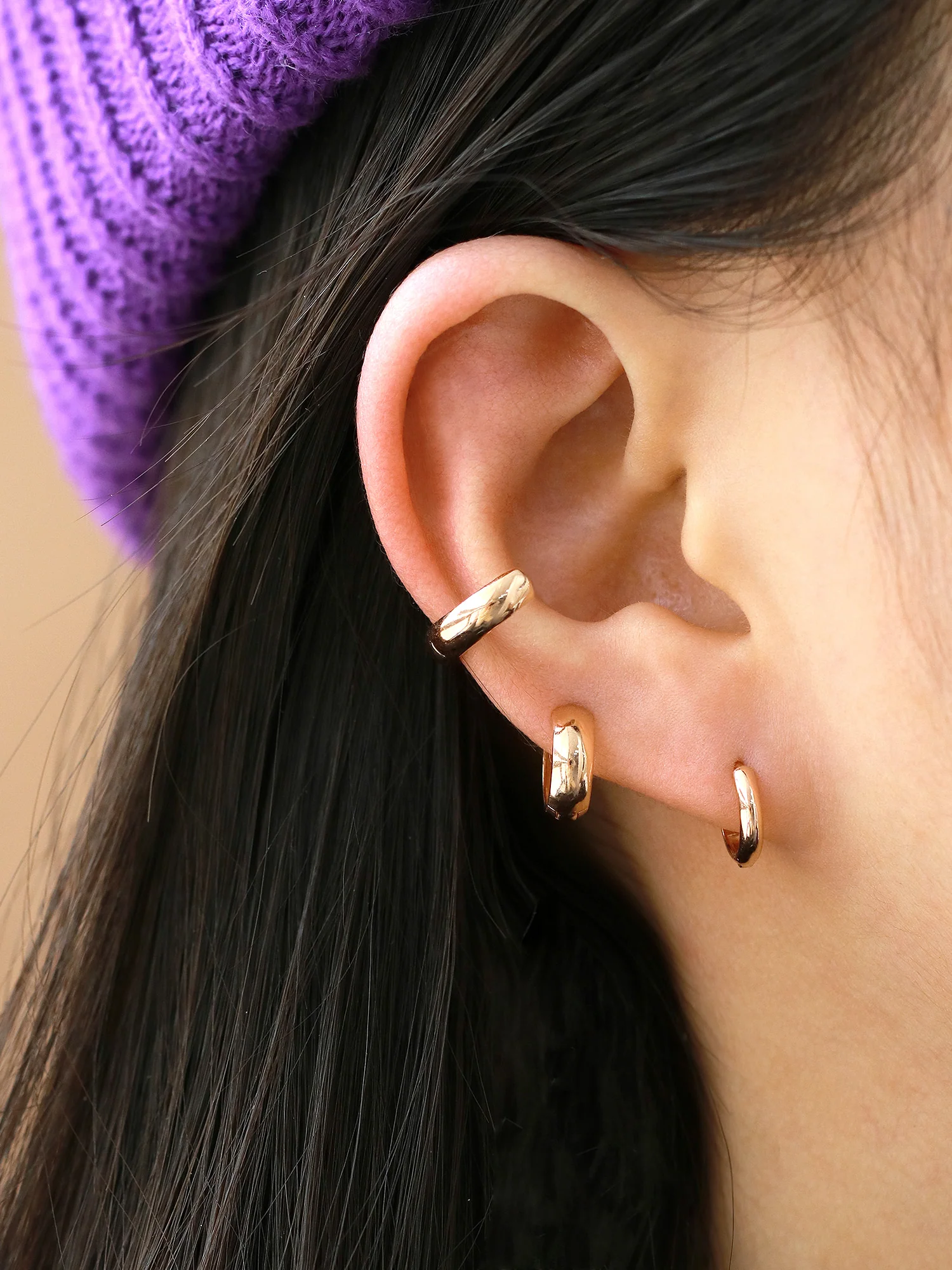 14K Gold Plain Hoop Cartilage Earring - Image 3