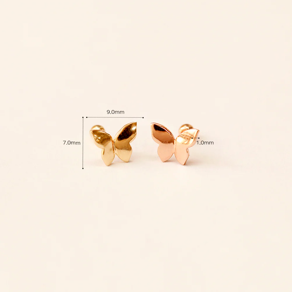 14K Gold Plain Solid Butterfly Cartilage Earring 20G18G16G - Image 12